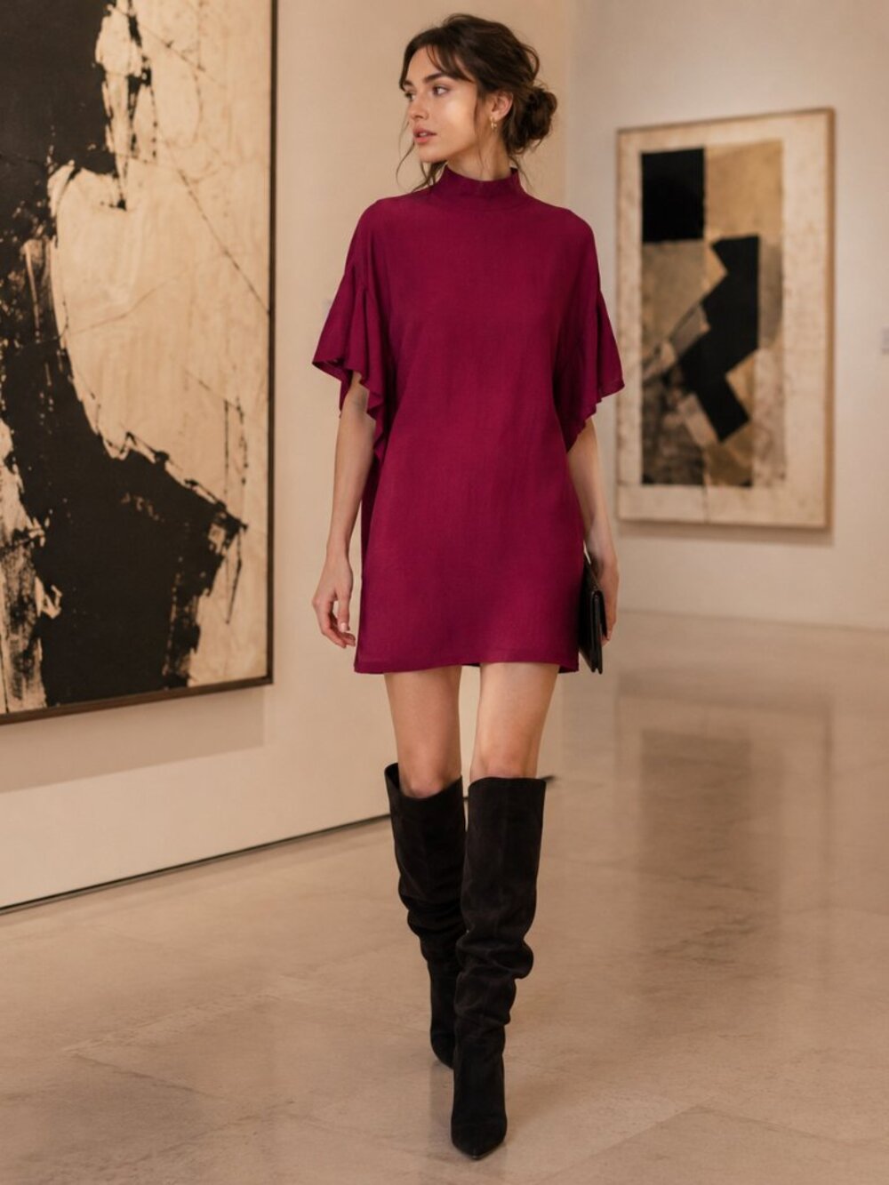 IRO Theifya Cape Sleeve High Neck Flutter Sleeve Tunic Dress